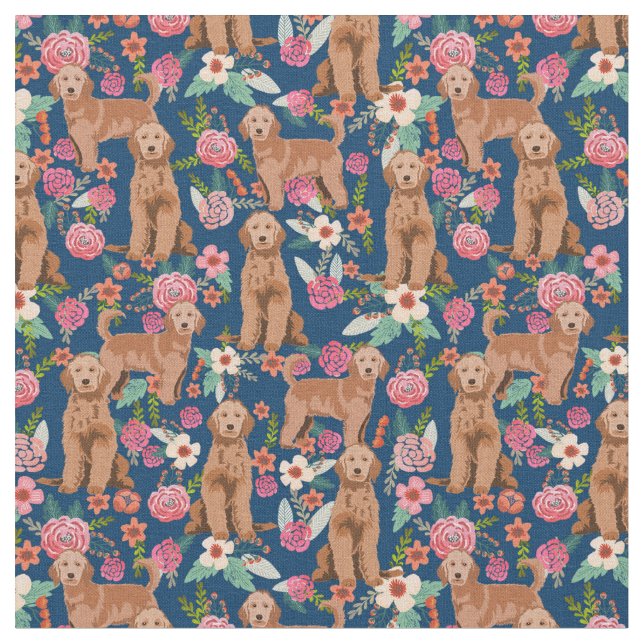 Apricot Golden Doodle vintage blommigt Tyg (Närbild)