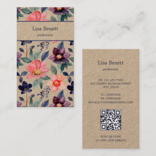 Apricot Mauve Flowers Kraft Affärskort Visitkort