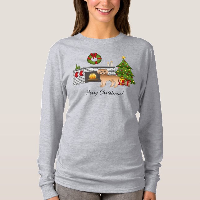 Apricot Mini Goldendoodle - Festiv juldröm T Shirt (Framsida)