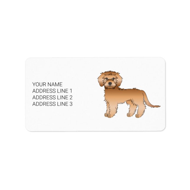 Apricot Mini Goldendoodle Serieteckning Hund & Tex Adressetikett (Framsidan)