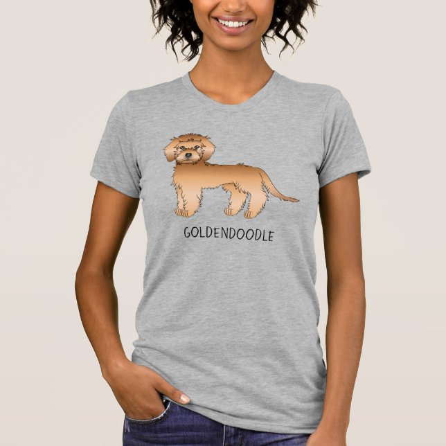 Apricot Mini Goldendoodle Serieteckning Hund & Tex T Shirt (Framsida)