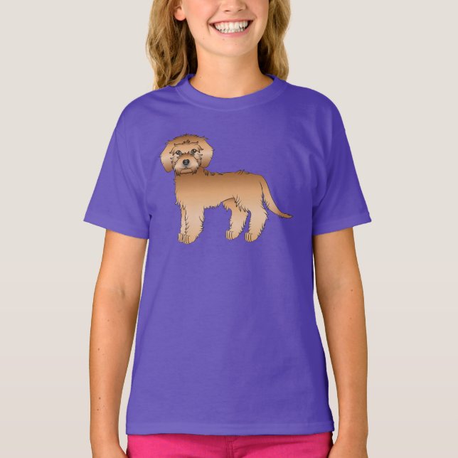Apricot Mini Goldendoodle Söt Tecknad Hund T Shirt (Framsida)
