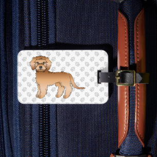 Apricot Mini Goldendoodle Söt Tecknad Hund & Text Bagagebricka