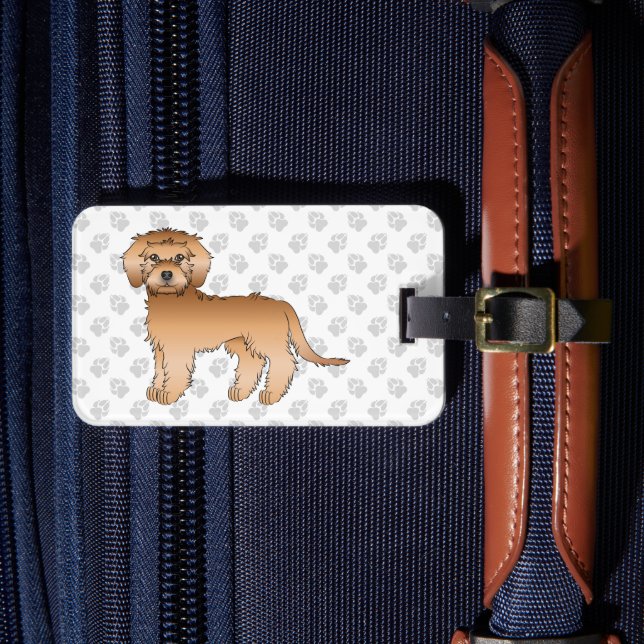 Apricot Mini Goldendoodle Söt Tecknad Hund & Text Bagagebricka (Framsida Insitu 4)