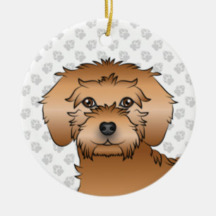 Apricot Mini Goldendoodle Sött Tecknat Hundhuvud Julgransprydnad Keramik