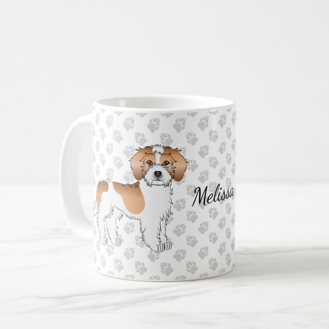 Apricot Parti-färg Mini Goldendoodle Hund & Namn Kaffemugg (Framsida vänster)