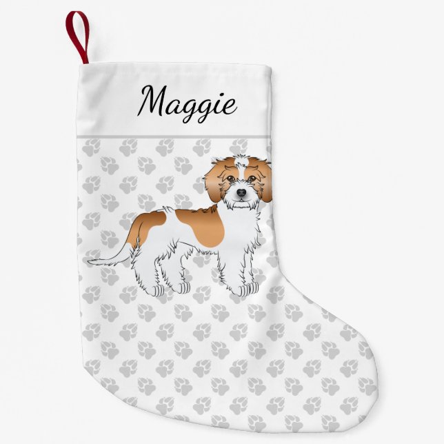 Apricot Parti-färg Mini Goldendoodle Hund & Namn Liten Julstrumpa (Framsidan)