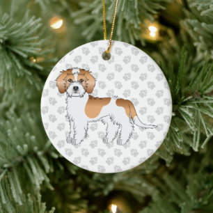 Apricot Parti-färgad Mini Goldendoodle Hund Julgransprydnad Keramik