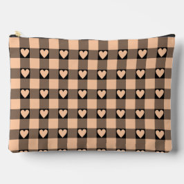 Apricot Peach Black Buffalo Heart Plaid