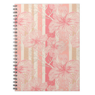 Apricot peach rosa blommigt stripe mönster anteckningsbok