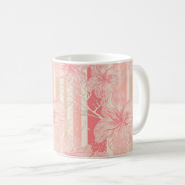 Apricot peach rosa blommigt stripe mönster kaffemugg (Framsida höger)