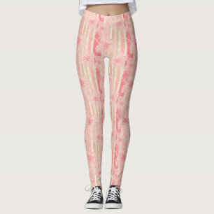 Apricot peach rosa blommigt stripe mönster leggings