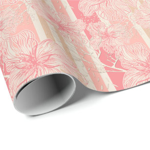 Apricot peach rosa blommigt stripe mönster presentpapper