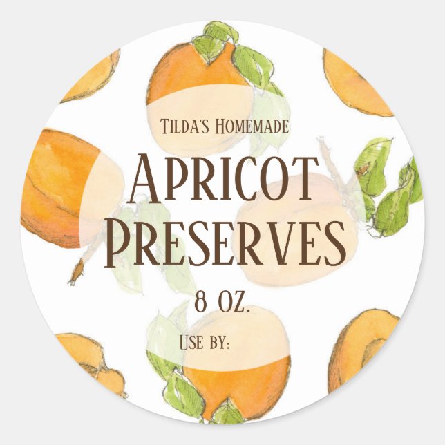 Apricot Preserve Homemade Canning Burk etikett (Framsida)