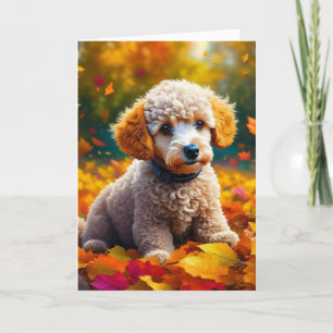 Apricot Pudel Puppy in Höst löv Blank Kort