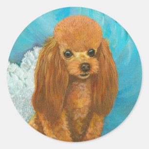 Apricot Red Pudel Puppy & Boll Stickers Runt Klistermärke