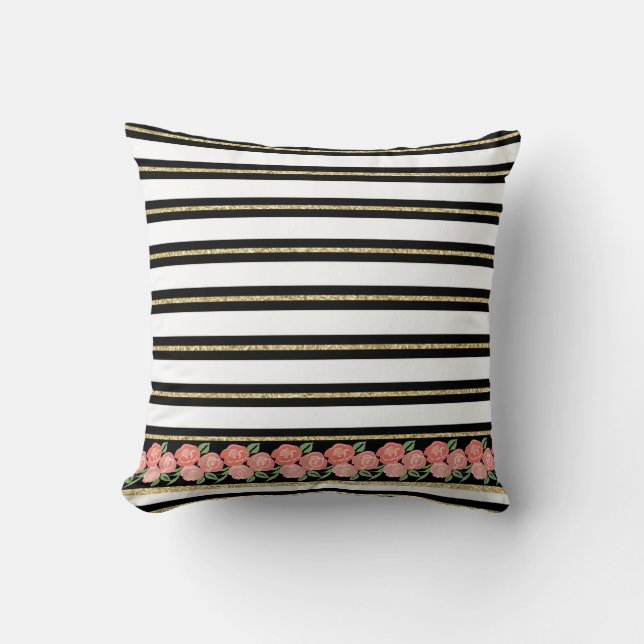 Apricot Ro, Black, White, Guld Rand Cushion Kudde (Framsida)