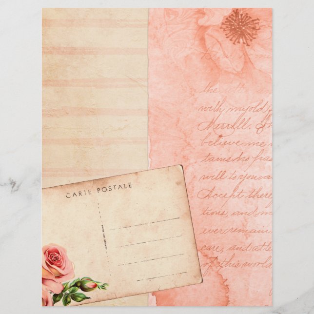Apricot Rosa Blommigt Collage Scrapbook Papper (Framsida)