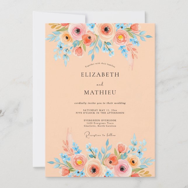 Apricot Serene Watercolor Wedding Inbjudningar (Framsida)