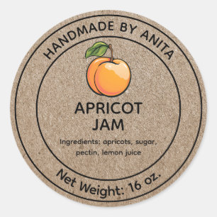 Apricot Sylt Jelly Burk Label Kraft Papprare Stil Runt Klistermärke