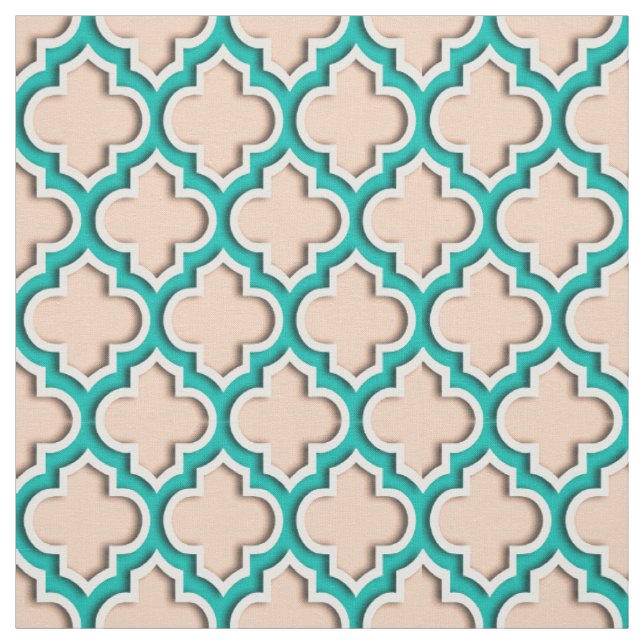 Apricot, Teal Moroccan Quatrefoil #5DS Tyg (Provkarta)