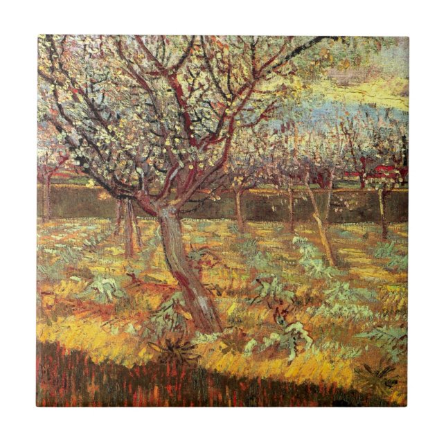 Apricot Träd i Blommar av Vincent van Gogh Kakelplatta (Framsidan)