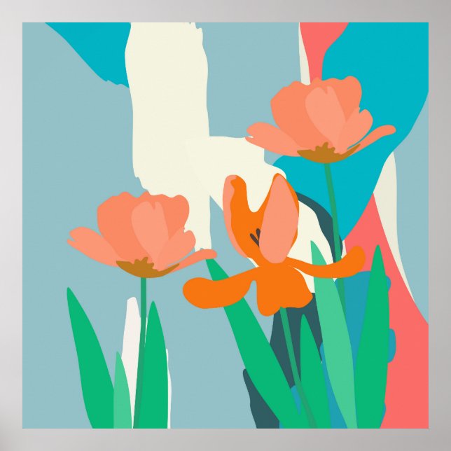 Apricot Tulips Artistic Modern Färg Blocks Anpassn Poster (Framsidan)