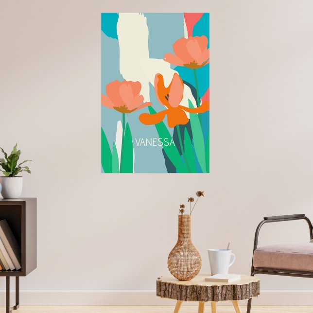 Apricot Tulips Artistic Modern Färg Blocks Anpassn Poster (Vardagsrum 3)