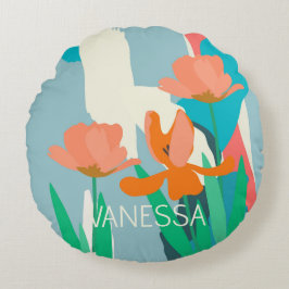 Apricot Tulips Artistic Modern Färg Blocks Anpassn Rund Kudde