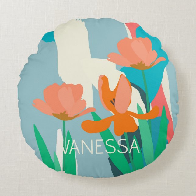 Apricot Tulips Artistic Modern Färg Blocks Anpassn Rund Kudde (Framsidan)