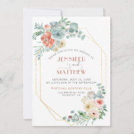 Apricot Wasabi Grönt Guld Geometric Blommigt Bröll Inbjudningar