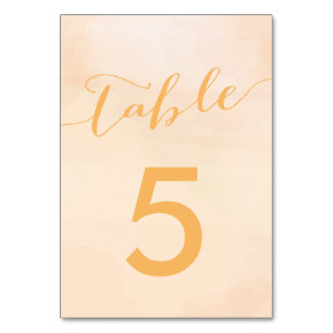 Apricot Watercolor Bröllop Bordsnummer Cards