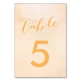Apricot Watercolor Bröllop Bordsnummer Cards