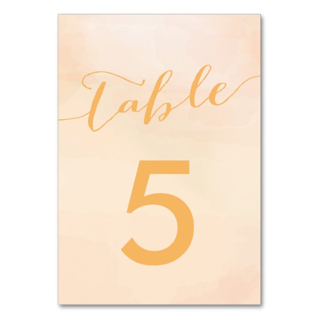 Apricot Watercolor Bröllop Bordsnummer Cards (Framsidan)