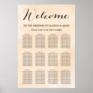 Apricot Watercolor Bröllop-sätesdiagram Poster