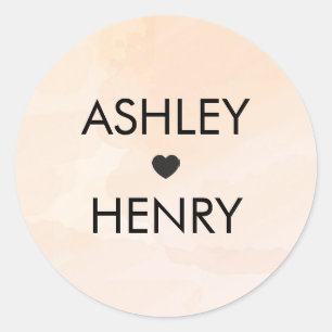 Apricot Watercolor Bröllop Sticker, Peach Gift Mär Runt Klistermärke