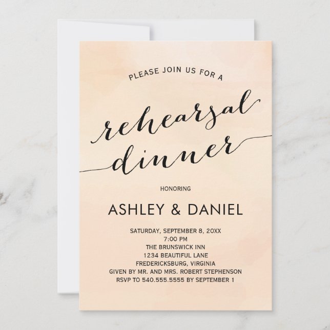 Apricot Watercolor Rehearsal Middagsinbjudan Inbjudningar (Framsida)