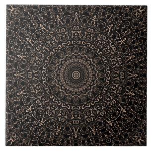 Aprikos Beige Mandala med Elegant Symmetri Kakelplatta