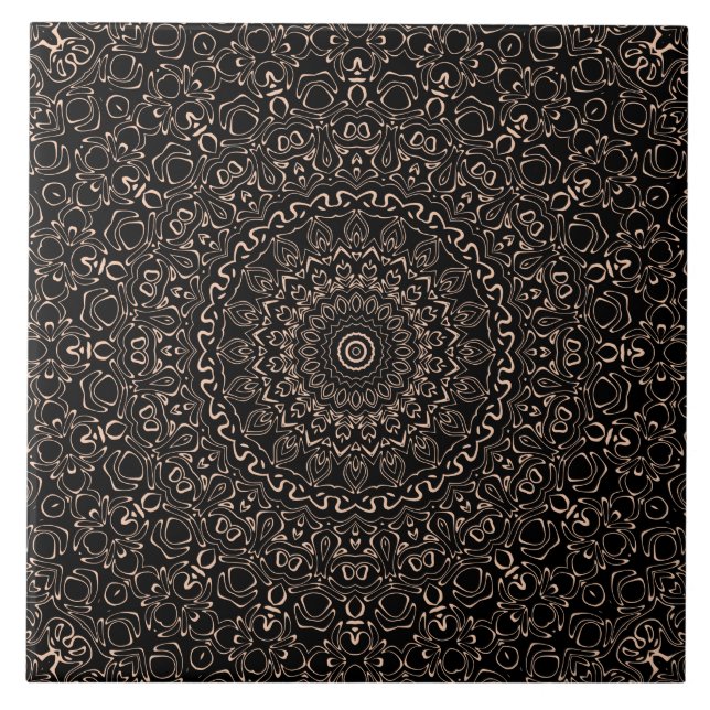 Aprikos Beige Mandala med Elegant Symmetri Kakelplatta (Framsidan)