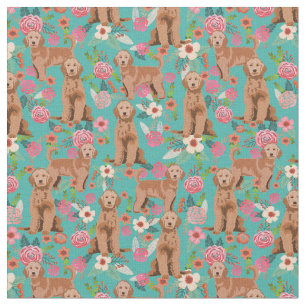 Aprikos Golden Doodle vintage blommigt turkos Tyg