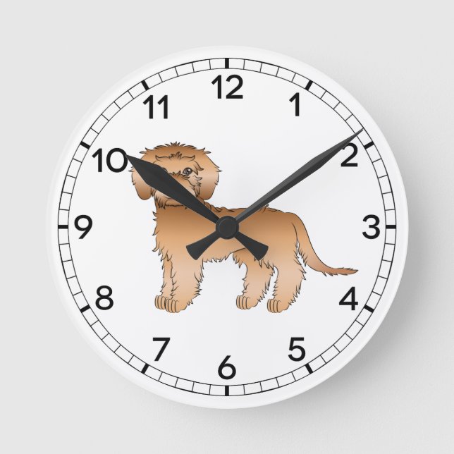 Aprikos Mini Goldendoodle Söt Tecknad Hund Rund Klocka (Framsida)