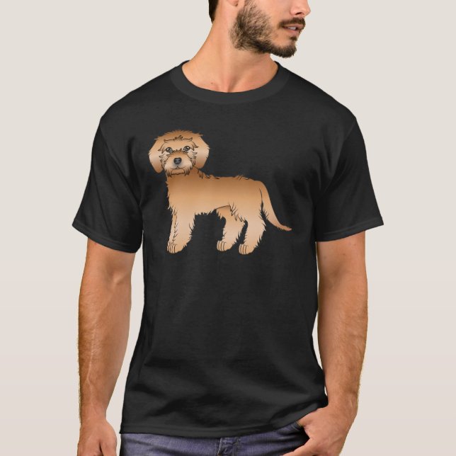Aprikos Mini Goldendoodle Söt Tecknad Hund T Shirt (Framsida)