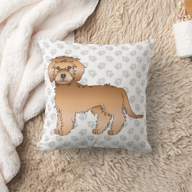 Aprikos Mini Goldendoodle Söt Tecknad Hund & Tassa Kudde (Filt)