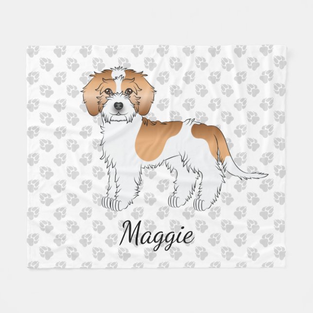 Aprikos Parti-färg Mini Goldendoodle Hund & Namn Fleecefilt (Framsidan (Horisontell))