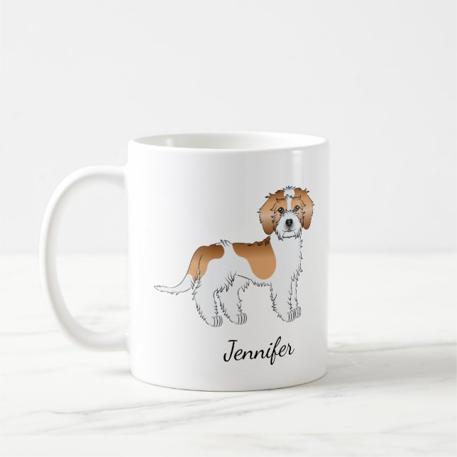Aprikos Parti-färg Mini Goldendoodle Hund & Namn Kaffemugg (Vänster)