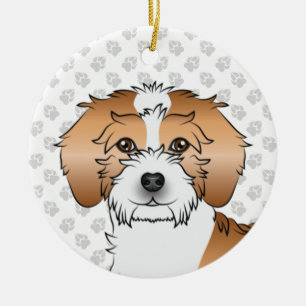 Aprikos Parti-färg Mini Goldendoodle Hundhuvud Julgransprydnad Keramik