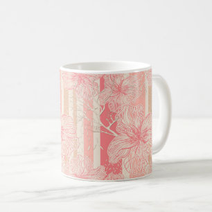 Aprikos persika rosa blommig randig mönster kaffemugg