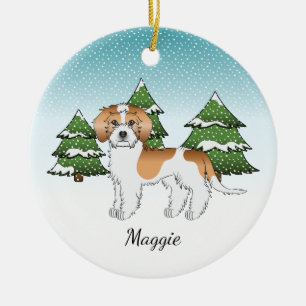 Aprikos & Vit Mini Goldendoodle Vinter Skog Julgransprydnad Keramik
