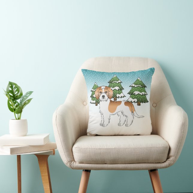 Aprikos & Vit Mini Goldendoodle Vinter Skog Kudde (Stol)