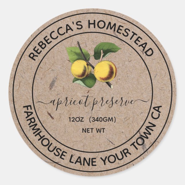 Aprikoskonserver Kraft pappersburk Etiketter (Framsida)